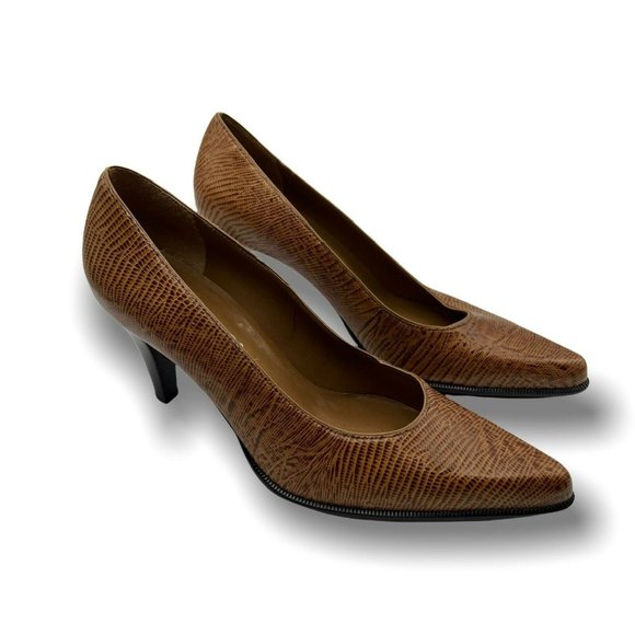Franco Sarto brown leather upper streak snake print stiletto high heel size  6.5 - Picture 4 of 8